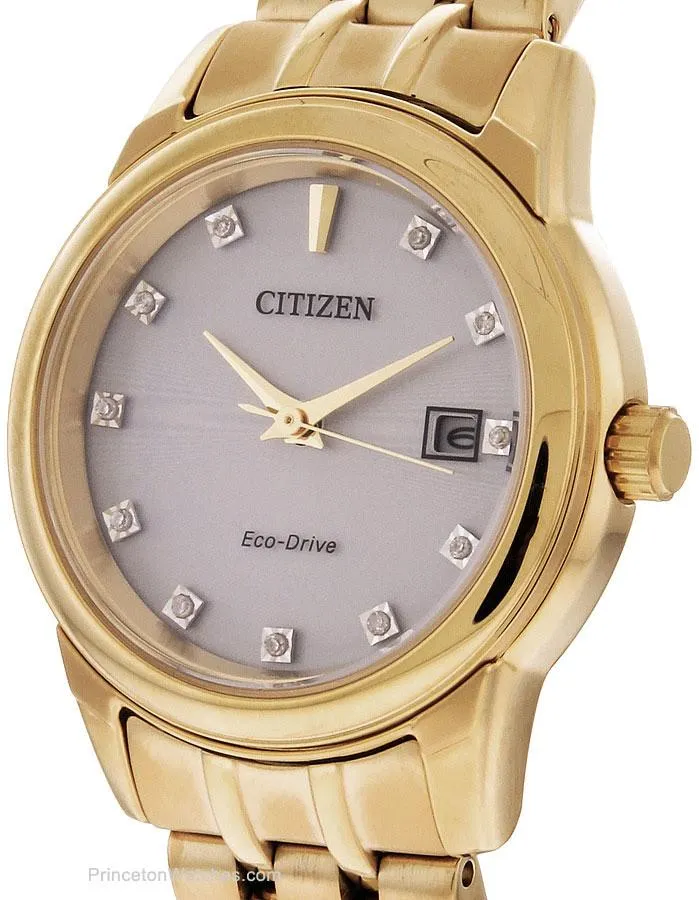 Citizen Womens Diamond Eco-Drive Watch - Gold-Tone Case & Bracelet - Date