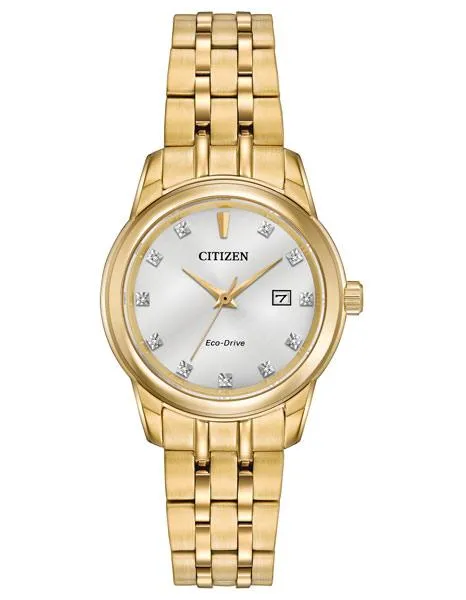 Citizen Womens Diamond Eco-Drive Watch - Gold-Tone Case & Bracelet - Date