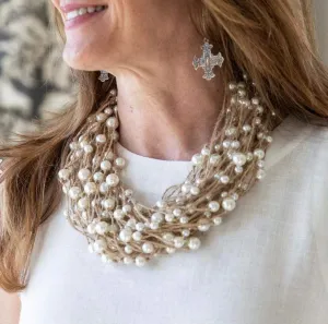 Crown Linen's Multi Strand Pearl Cluster Necklace