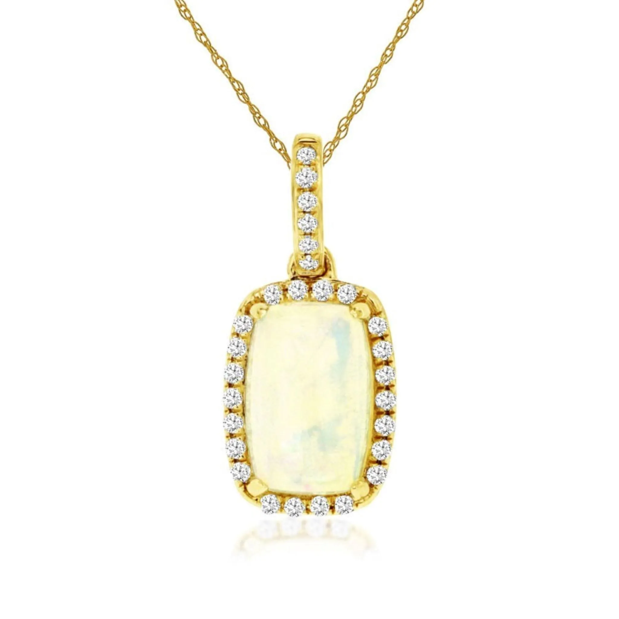 Cushion Opal and Diamond Halo Pendant