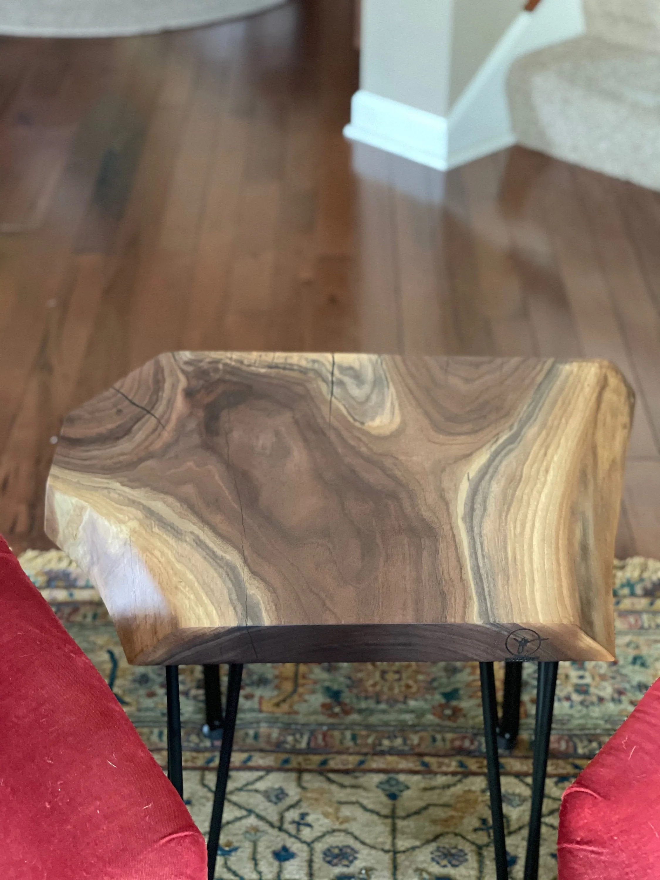 Custom Live Edge Black Walnut End Table, Metal, Furniture, Mid Century Modern