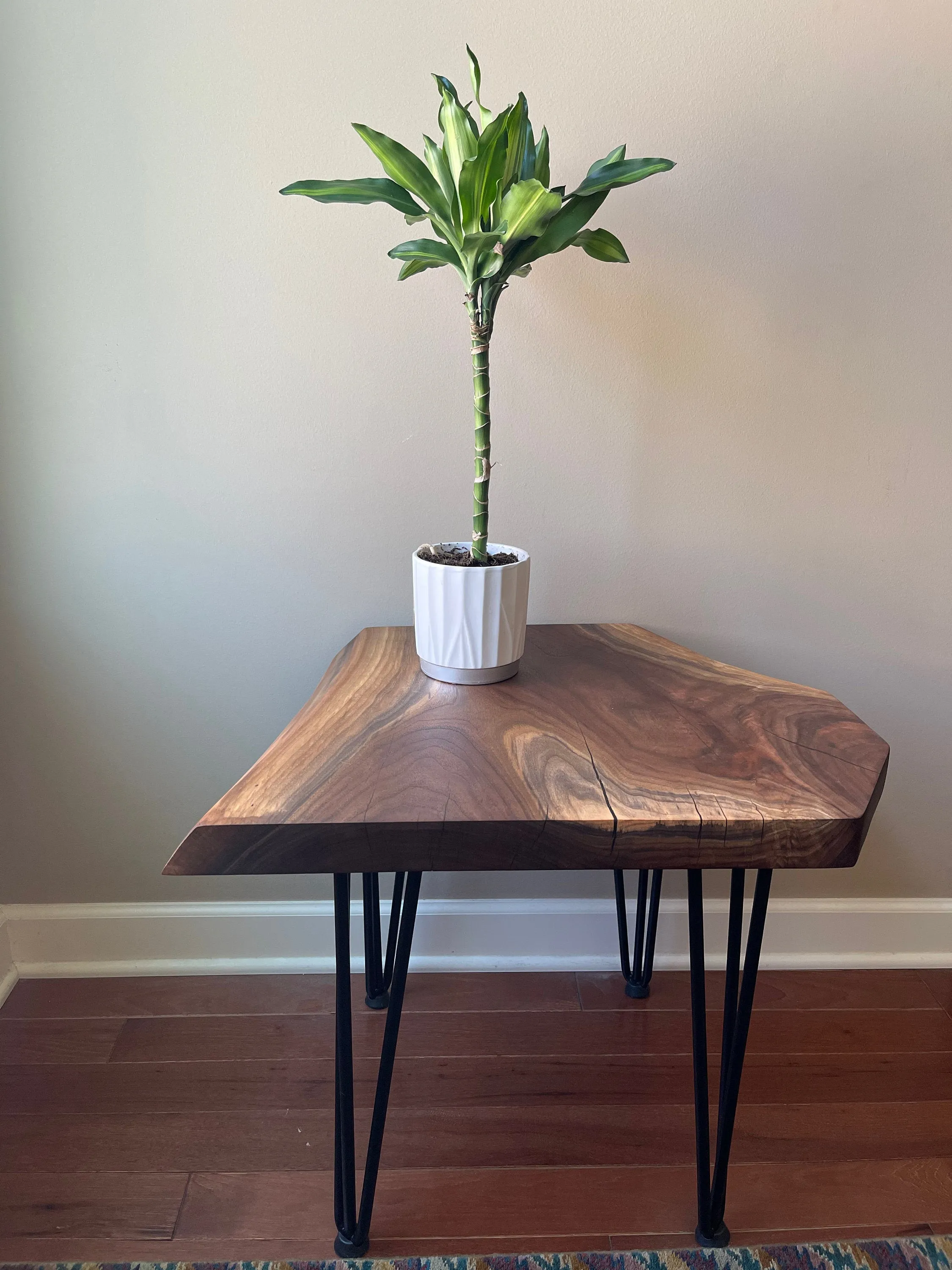 Custom Live Edge Black Walnut End Table, Metal, Furniture, Mid Century Modern