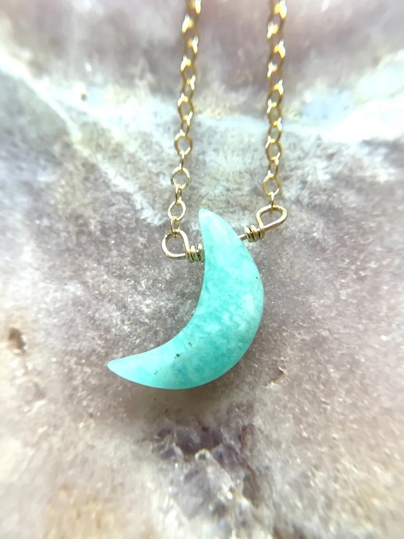 Dainty Amazonite Moon Pendant Necklace