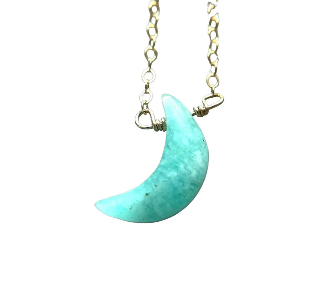 Dainty Amazonite Moon Pendant Necklace