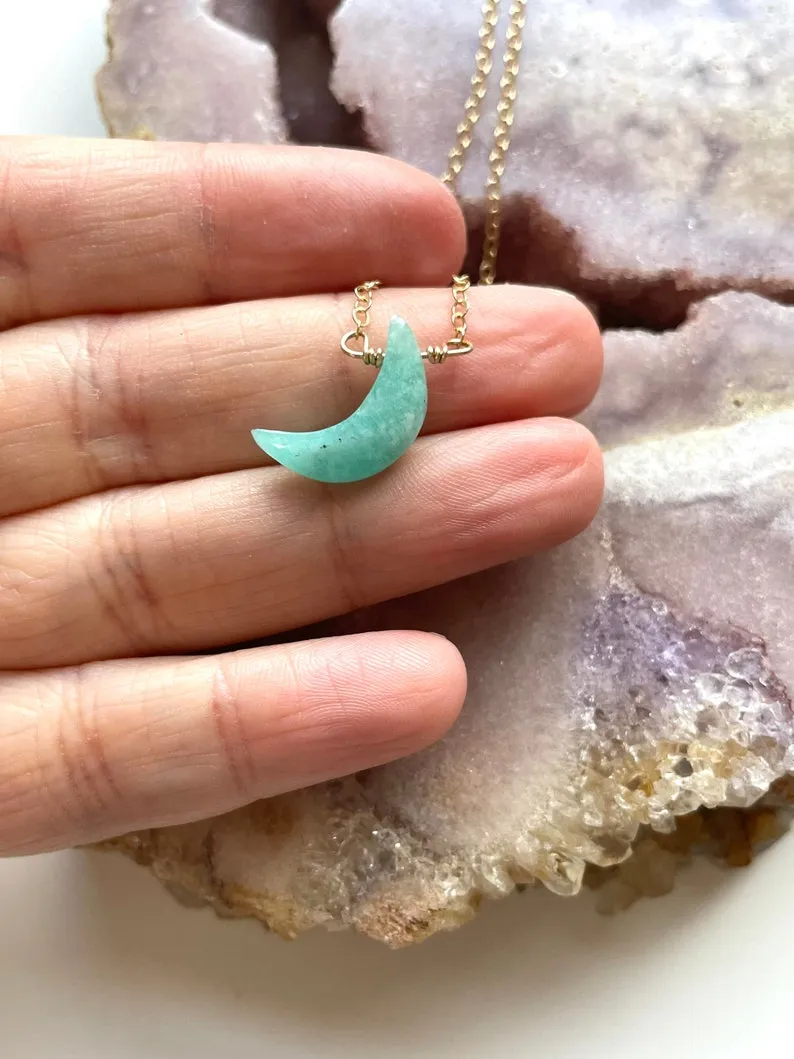 Dainty Amazonite Moon Pendant Necklace