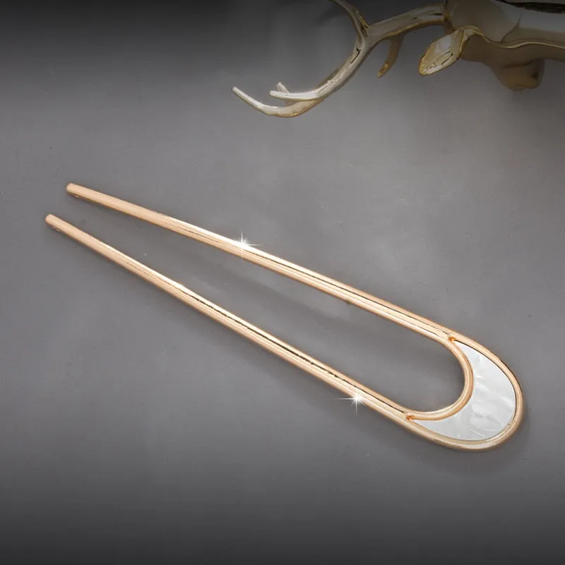 deanwangkt Fashion Hair Accessories Metal U Shape Hair Stick For Women Silver Gold Color Elegant Shell Enamel Hairpin Female Headwear New