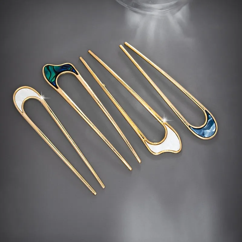 deanwangkt Fashion Hair Accessories Metal U Shape Hair Stick For Women Silver Gold Color Elegant Shell Enamel Hairpin Female Headwear New