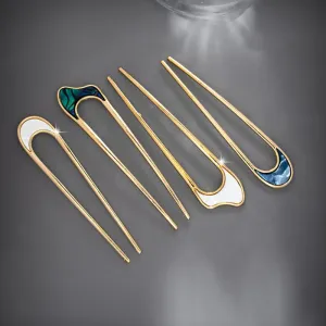 deanwangkt Fashion Hair Accessories Metal U Shape Hair Stick For Women Silver Gold Color Elegant Shell Enamel Hairpin Female Headwear New