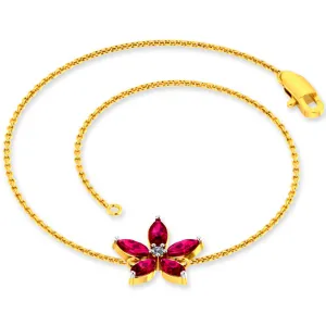 Designer 18k Gold And Red Gemstone Embellished Flower Motif Bracelet For Women From Diamond Collection Pc Chandra