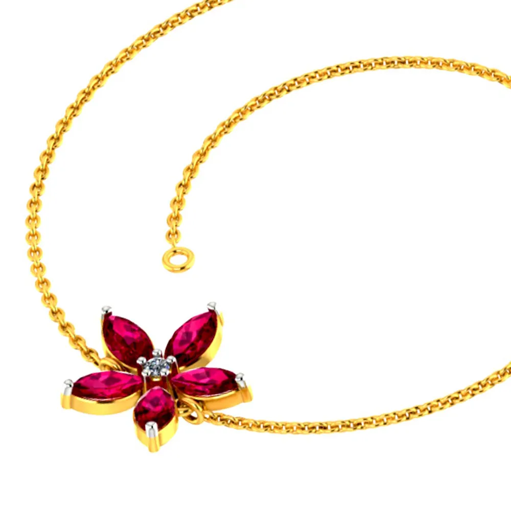 Designer 18k Gold And Red Gemstone Embellished Flower Motif Bracelet For Women From Diamond Collection Pc Chandra