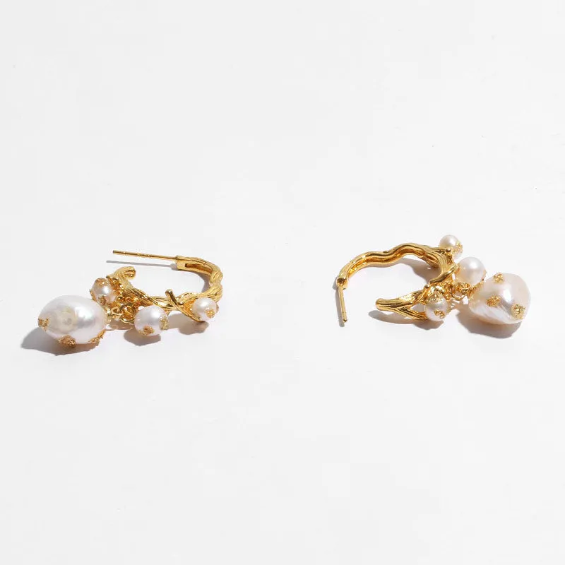 Elegant Gold Plated Pearlized Beaded Stud Earrings - Gold