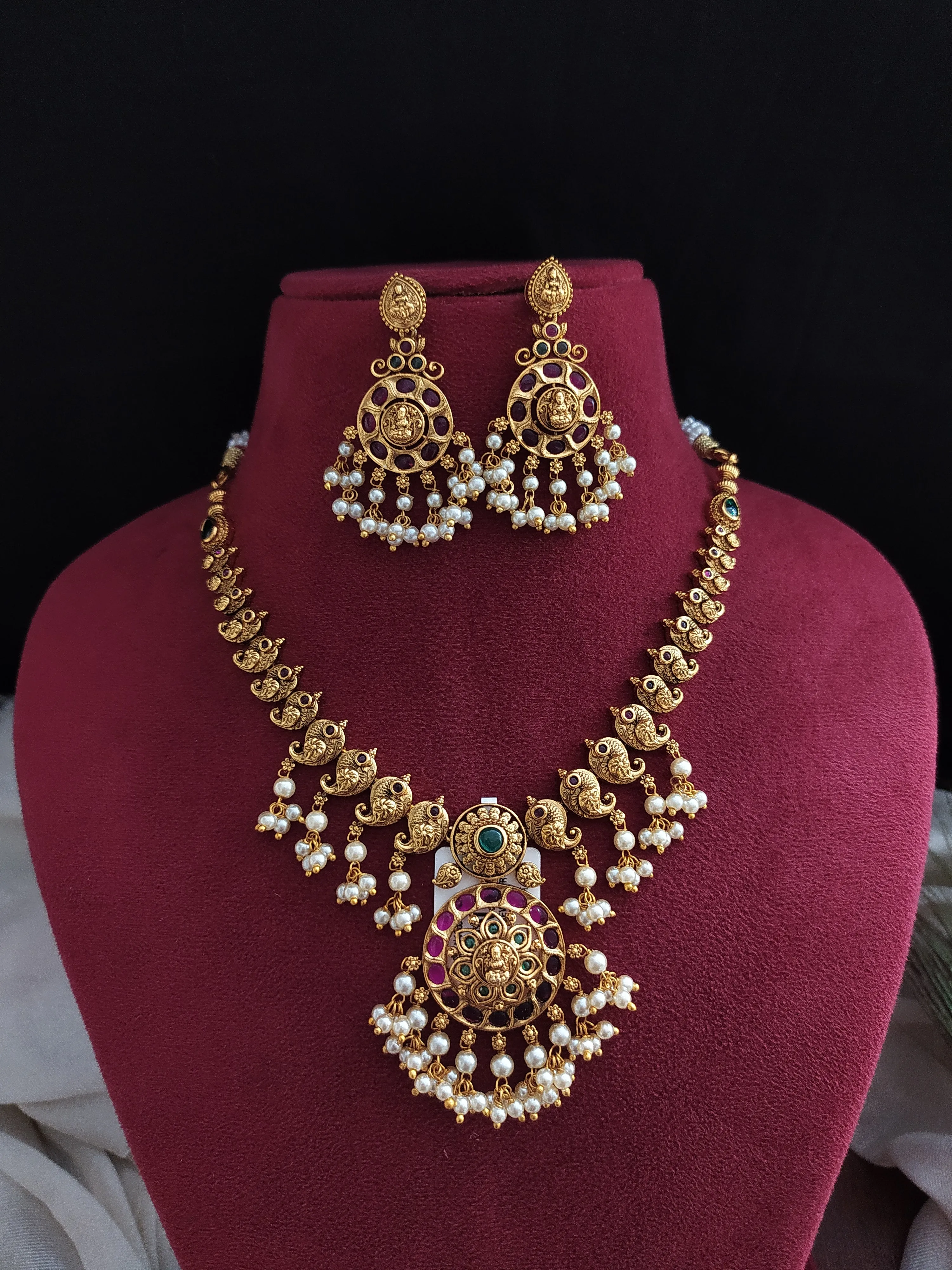 Elegant Harmony Antique Pearl Necklace with Lakshmi Pendant