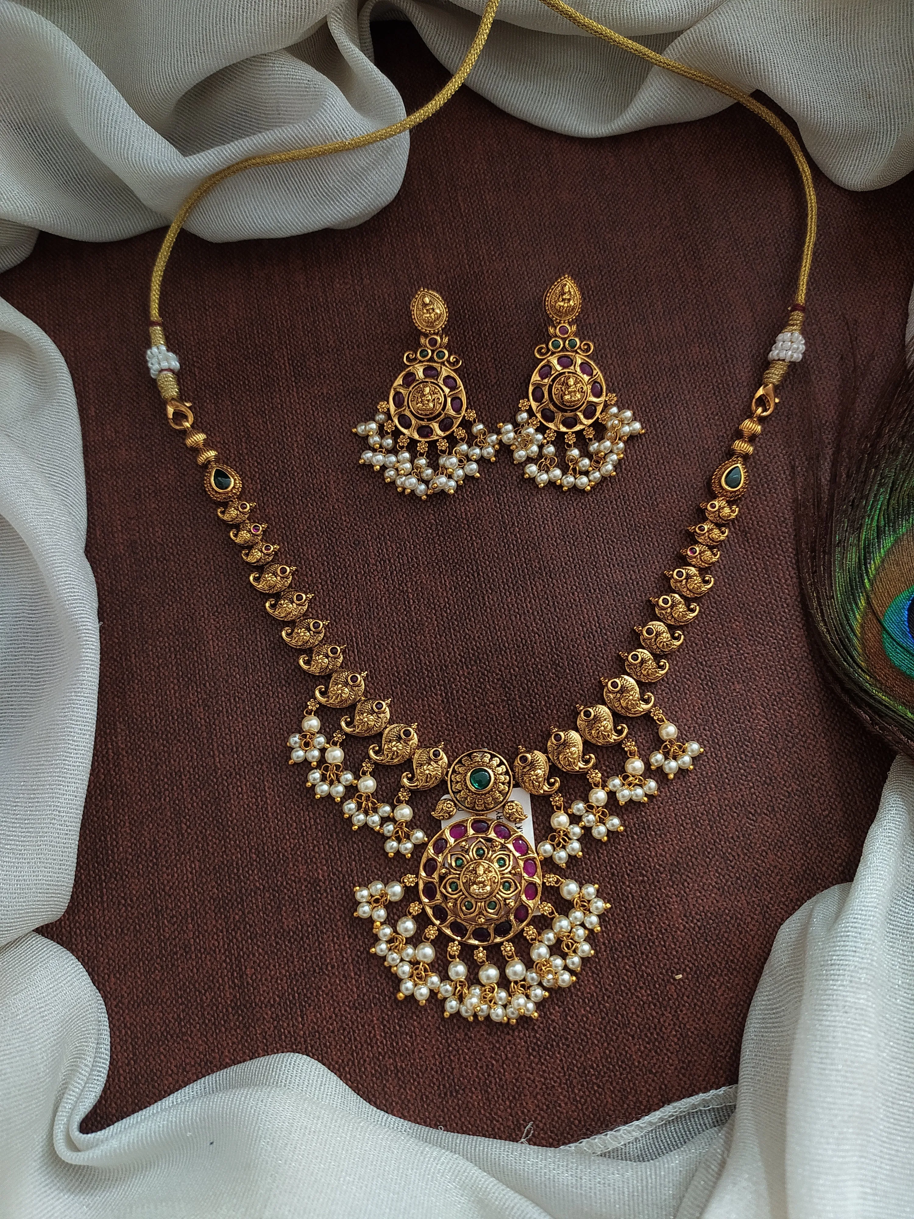 Elegant Harmony Antique Pearl Necklace with Lakshmi Pendant