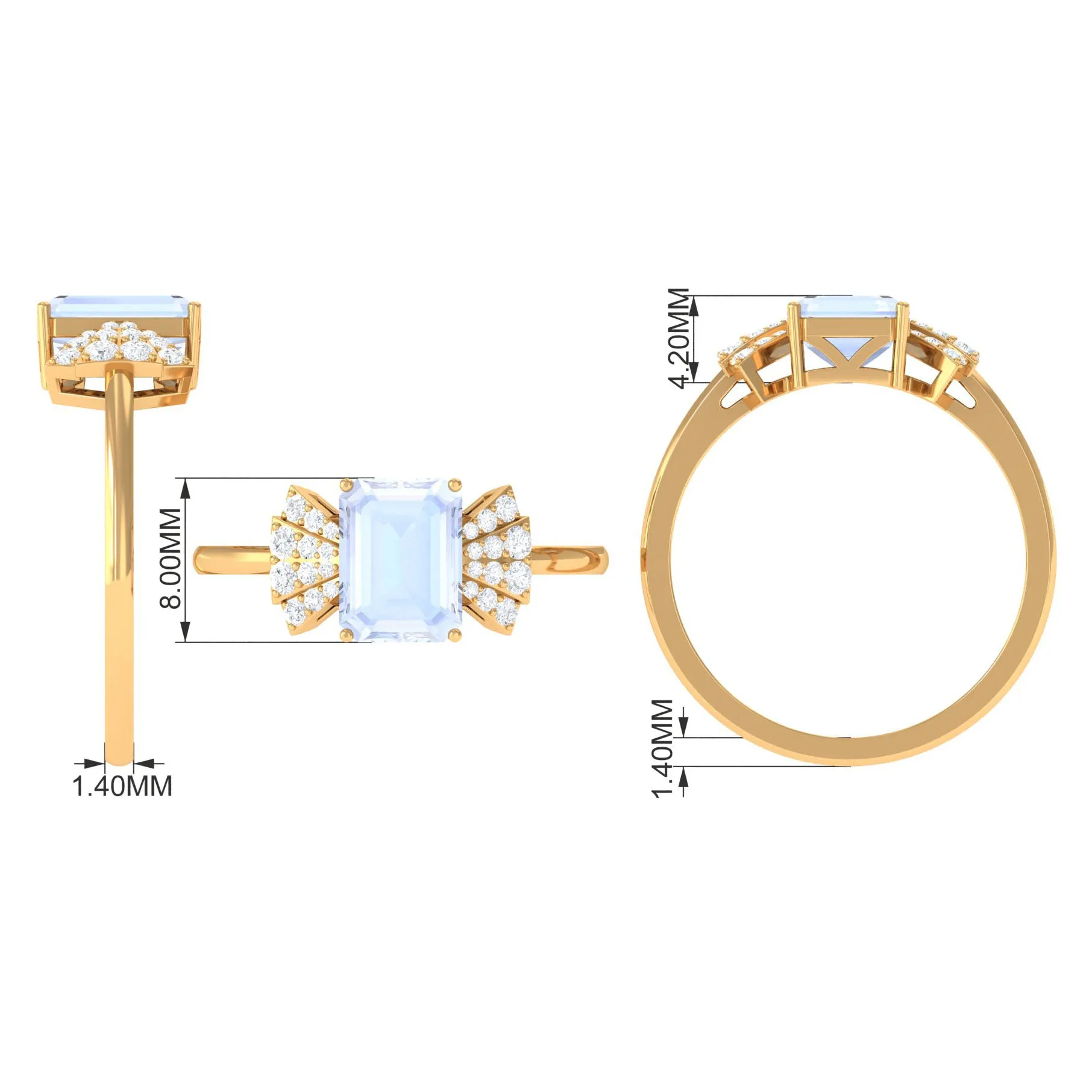 Emerald Cut Moonstone Designer Solitaire Ring with Diamond