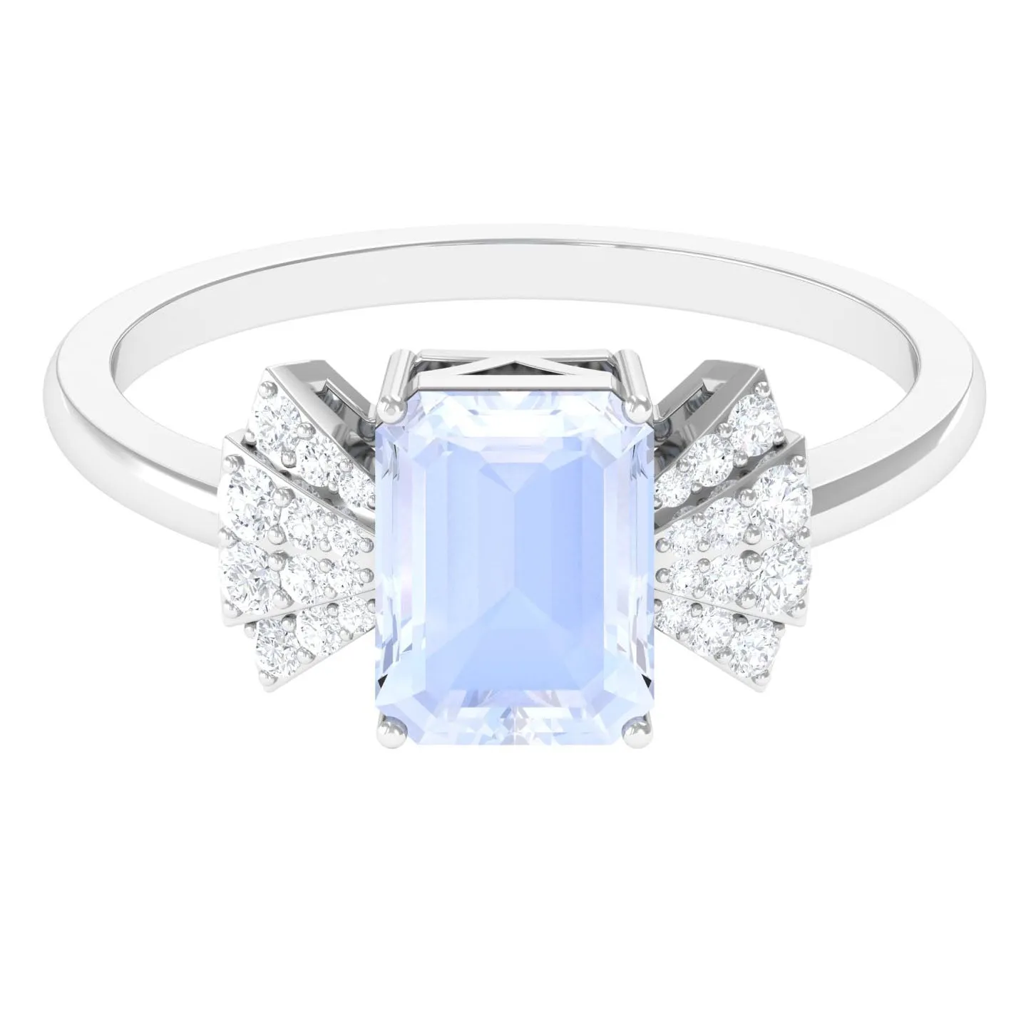 Emerald Cut Moonstone Designer Solitaire Ring with Diamond