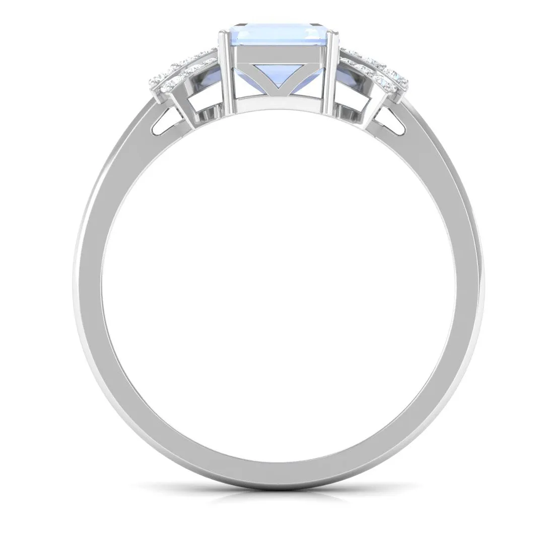 Emerald Cut Moonstone Designer Solitaire Ring with Diamond