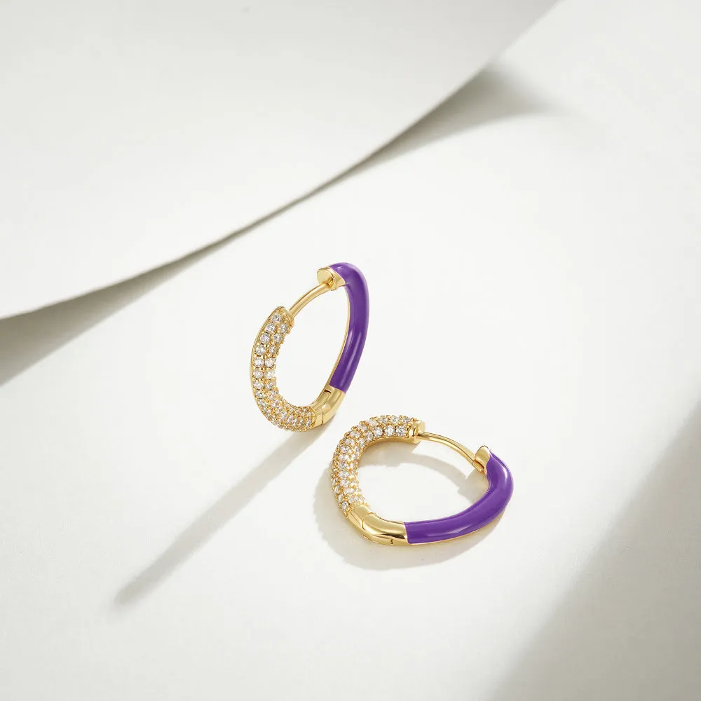 Enamel Heart-shaped Huggie Hoop Earrings - Purple