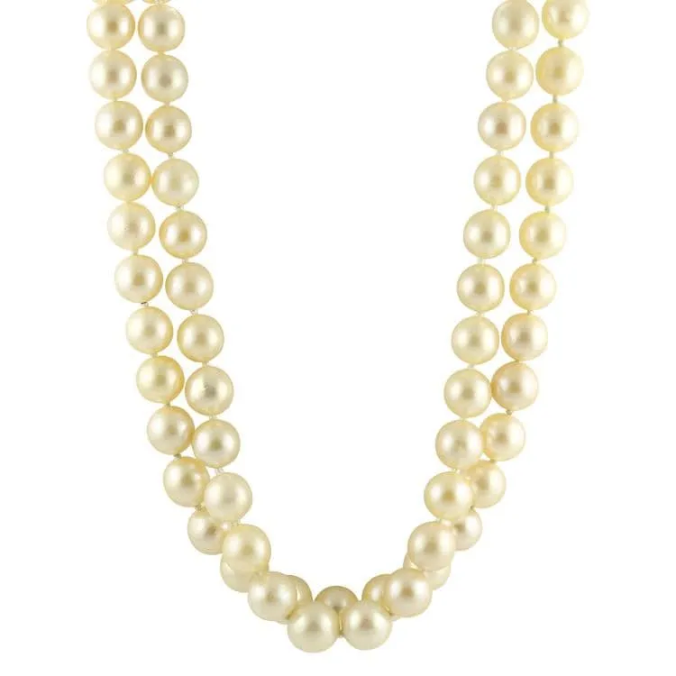 Estate Double Strand 23" Pearl Necklace with Floral Clasp