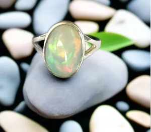 Ethiopian Opal Ring Set In Sterling Silver-Size 7