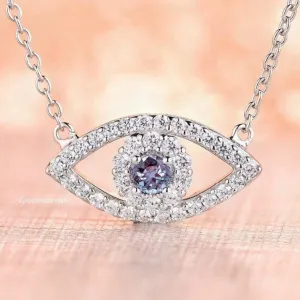 Evil Eye Alexandrite Necklace- Sterling Silver