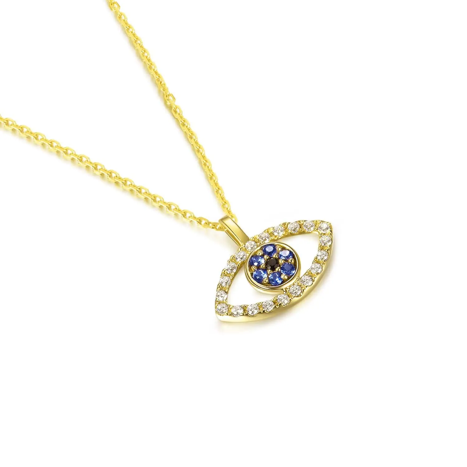 FANCIME Evil Eye 14K Solid Yellow Gold Necklace