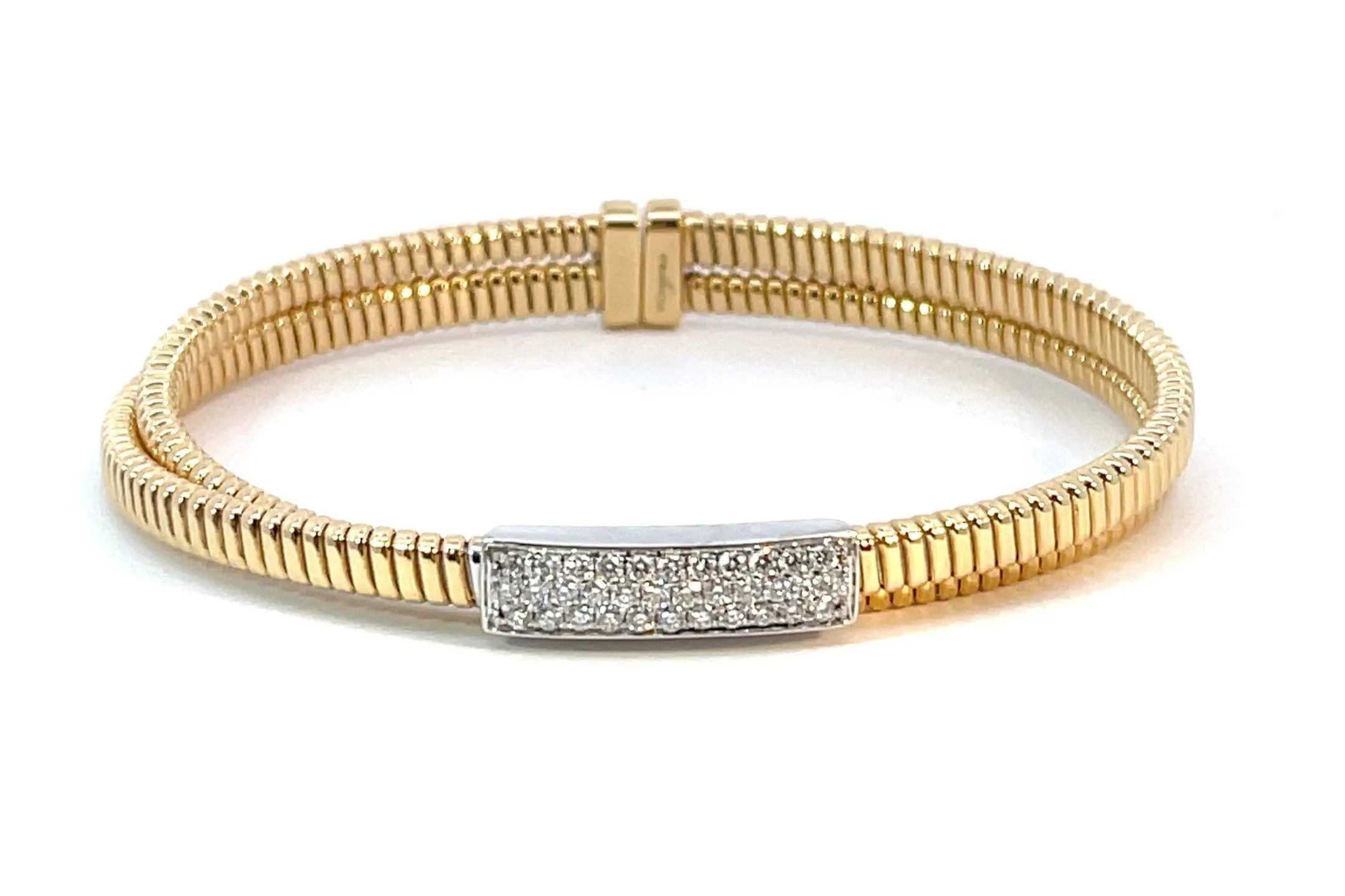 Flexible Ribbed Criss Cross Diamond Bar Cuff Bracelet