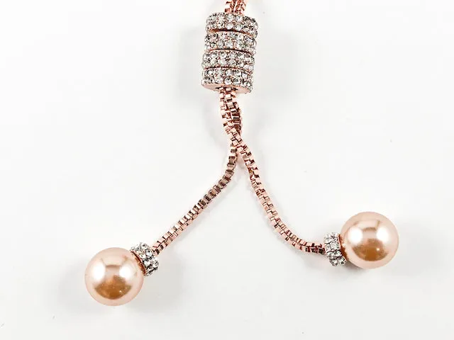 Fun Long Lariat Style Pearl Ends Pink Gold Tone Fashion Necklace