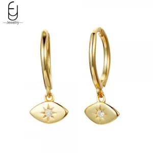 Gold Devil's Eye Pendant Hoop Earrings