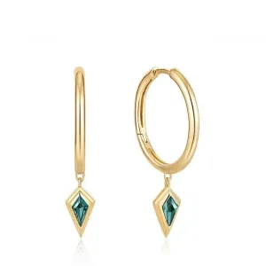 Gold Teal Sparkle Drop Pendant Hoop Earrings E041-05G-G