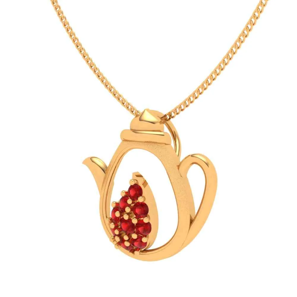 Gold Teapot With Floral Design Pendant