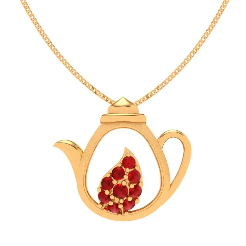 Gold Teapot With Floral Design Pendant