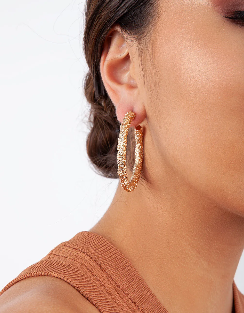 Gold Textured Molten Hoop Earrings