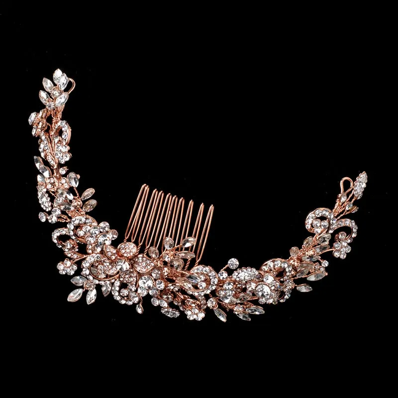 Gorgeous Lovely Rose Gold Crystal Bridal Hair Vine with Comb Vine