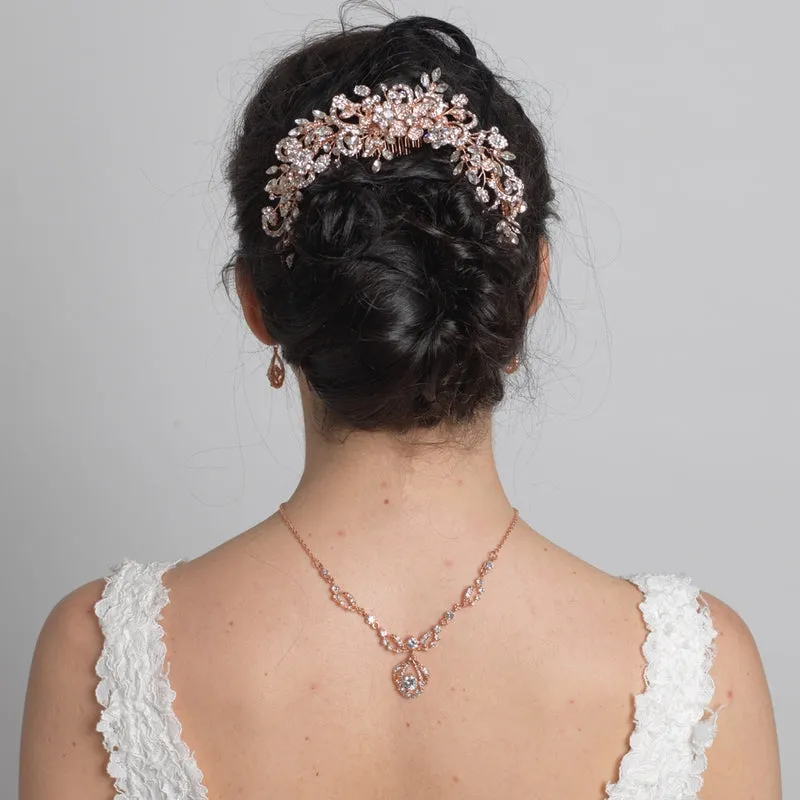 Gorgeous Lovely Rose Gold Crystal Bridal Hair Vine with Comb Vine