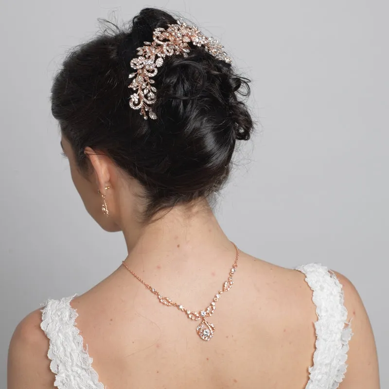 Gorgeous Lovely Rose Gold Crystal Bridal Hair Vine with Comb Vine