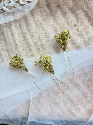 Green Gypshophila Hair Pins, Sage Green Babys Breath Flower Hair Accessories, Minimal Hair Pins for Bridesmaids, Preserved Gypsophila