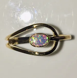 Green Multi Coloured solid  boulder opal from Quilpie , 10K Ring