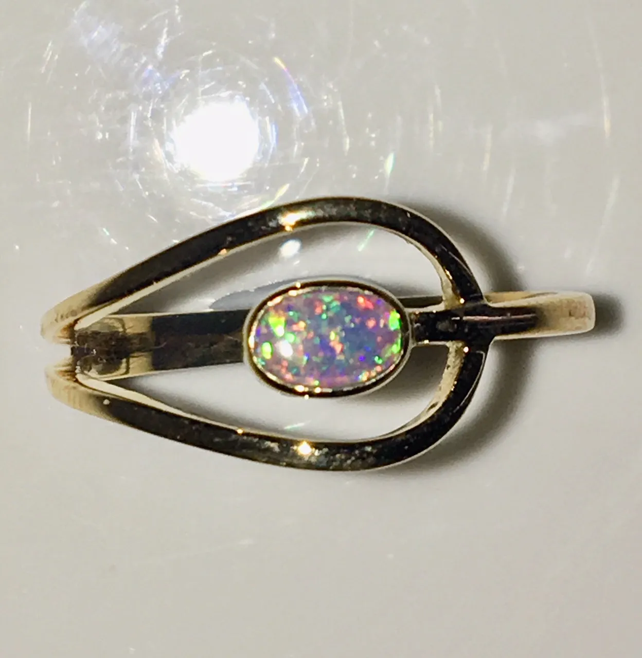 Green Multi Coloured solid  boulder opal from Quilpie , 10K Ring