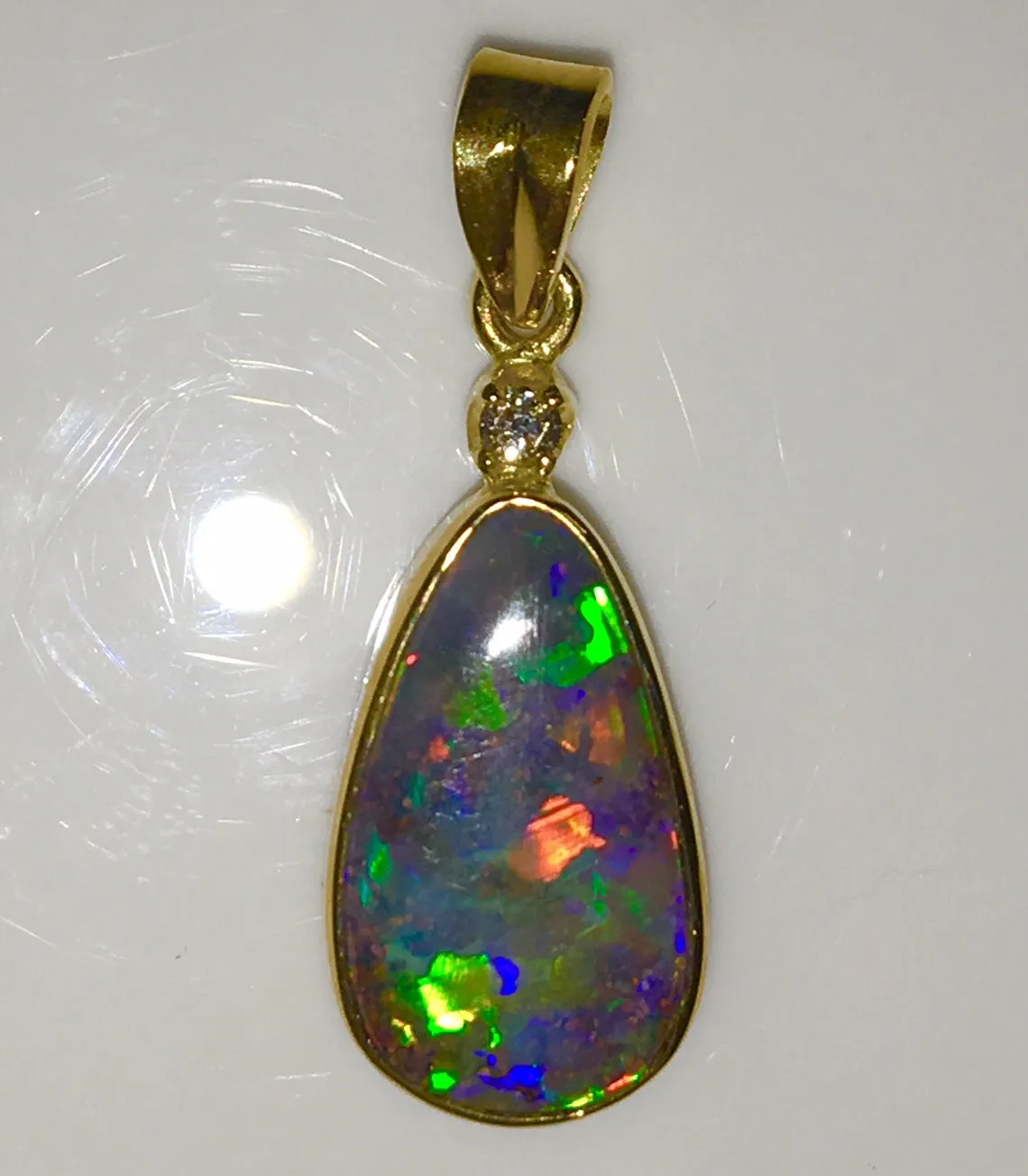 Green Orange Multi Coloured solid boulder opal pendant