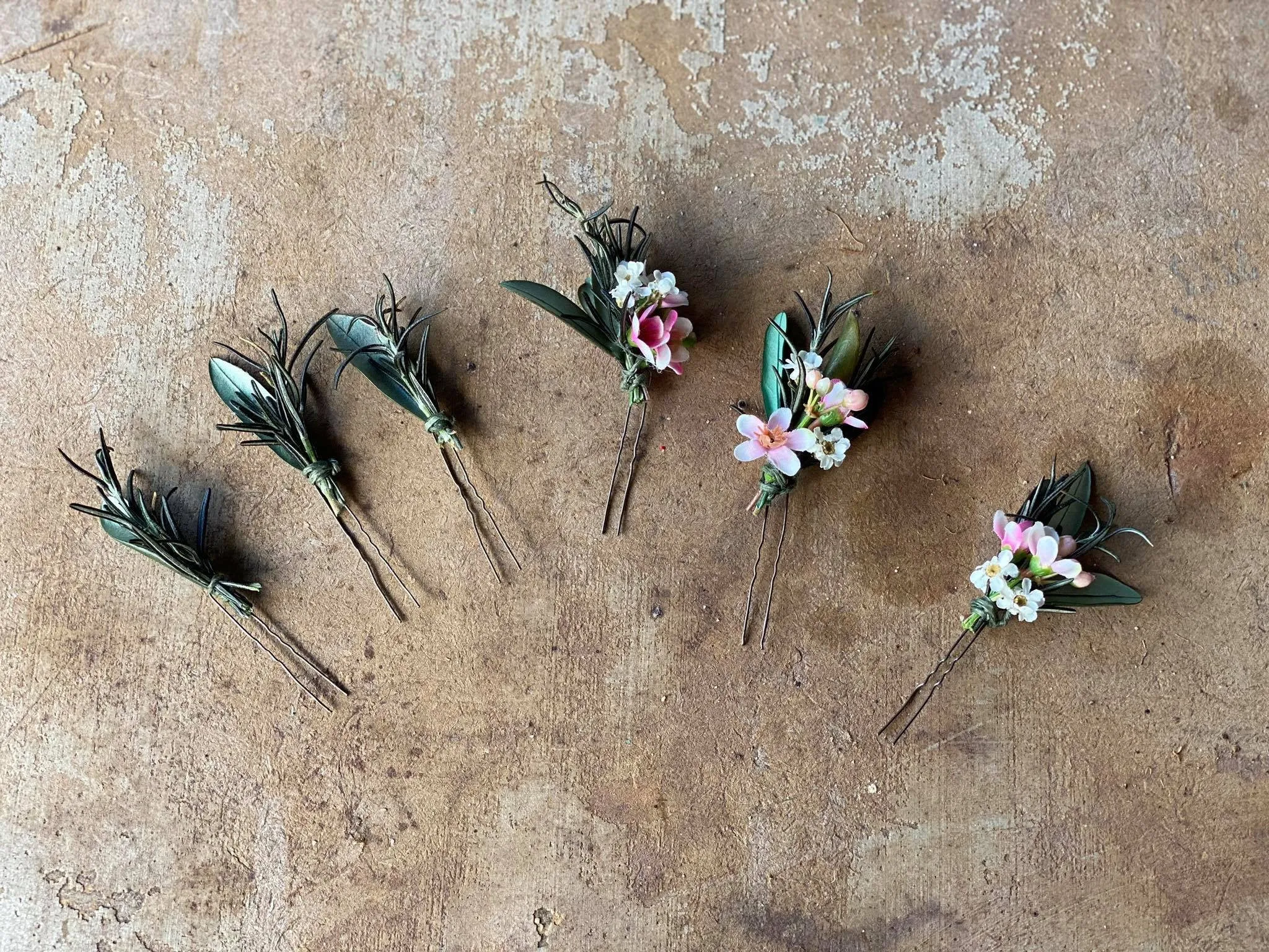 Greenery rosemary and olive leaves hairpins