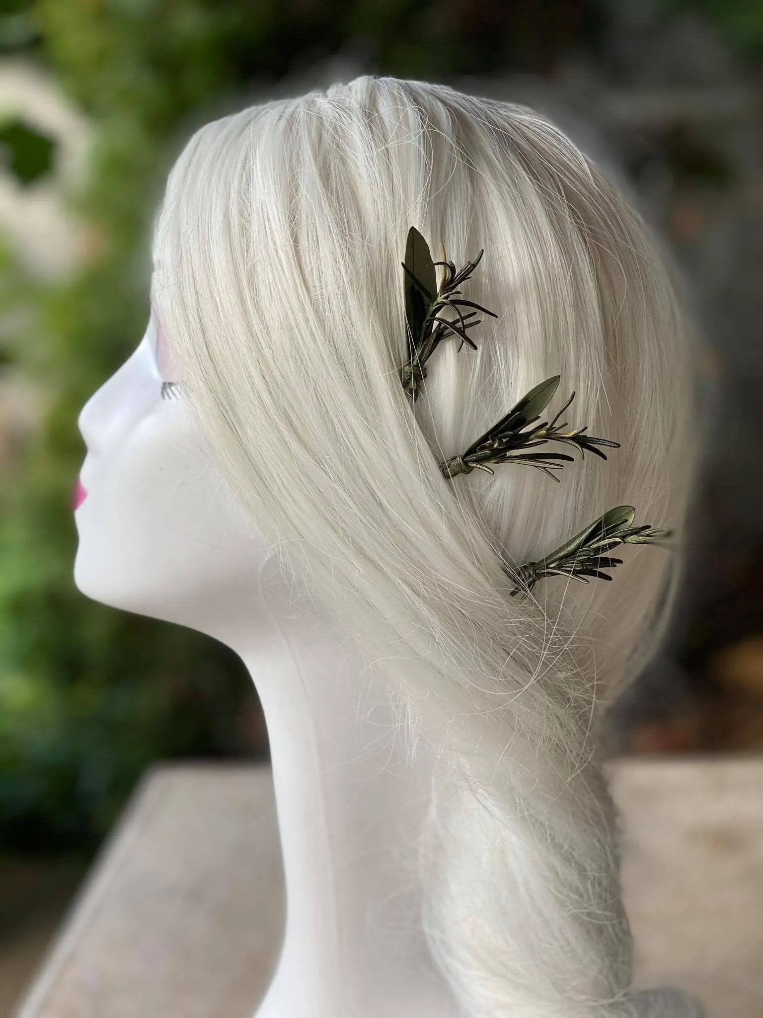 Greenery rosemary and olive leaves hairpins