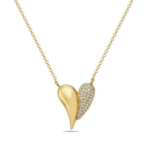 Half Pave Diamond Heart Pendant Necklace