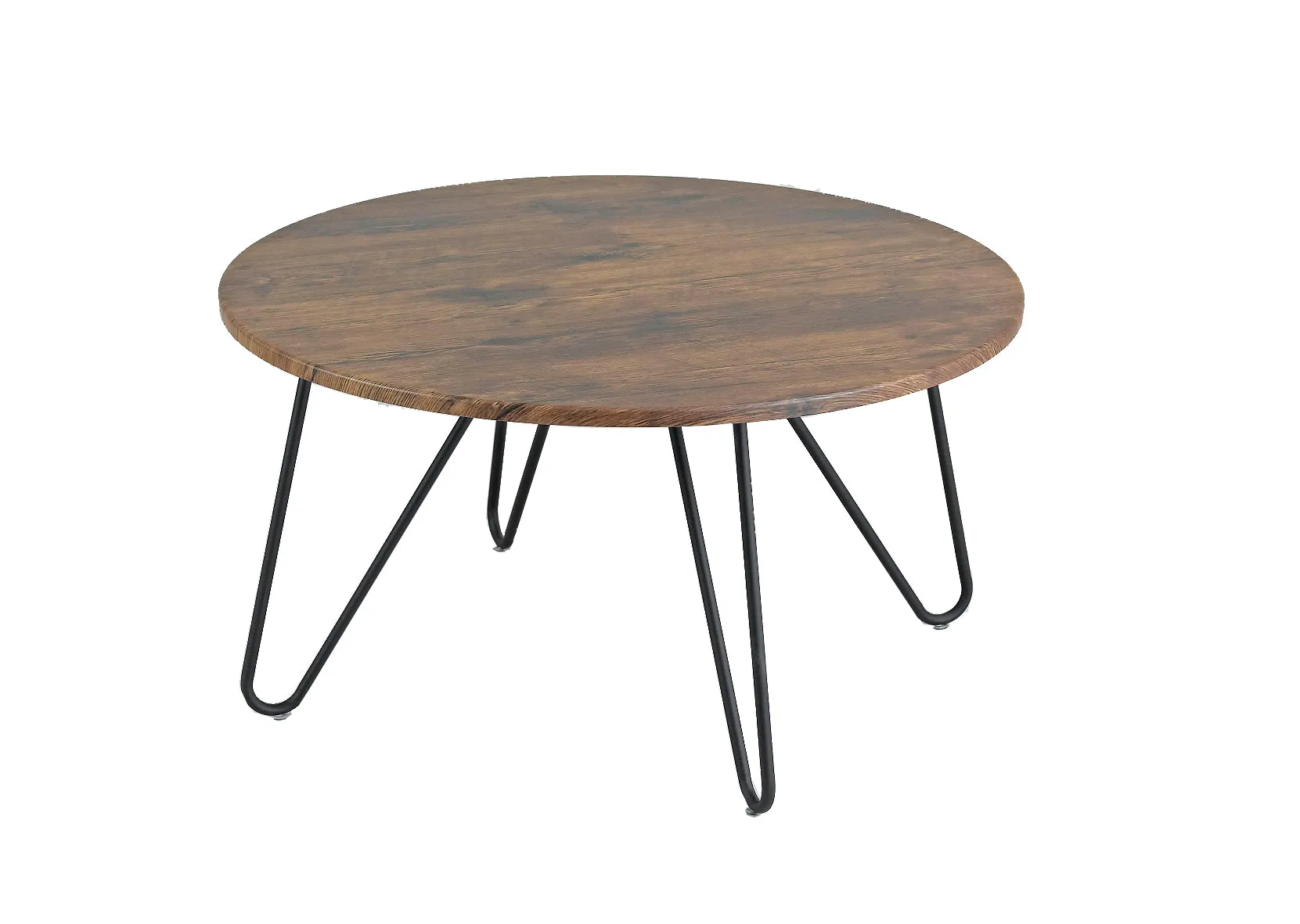 Happer Round Wooden Coffee Table With Hairpin Legs (Vintage/Black)