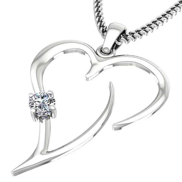 Heart Shaped Pendant Necklace with Diamond 14K White Gold