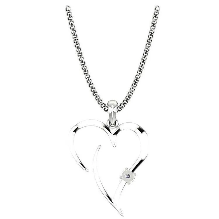 Heart Shaped Pendant Necklace with Diamond 14K White Gold