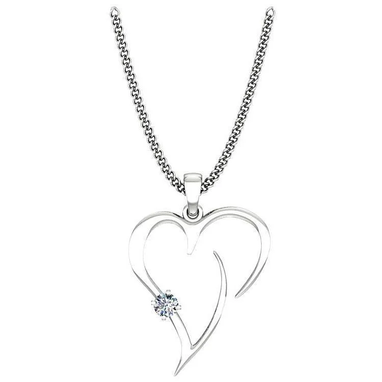 Heart Shaped Pendant Necklace with Diamond 14K White Gold