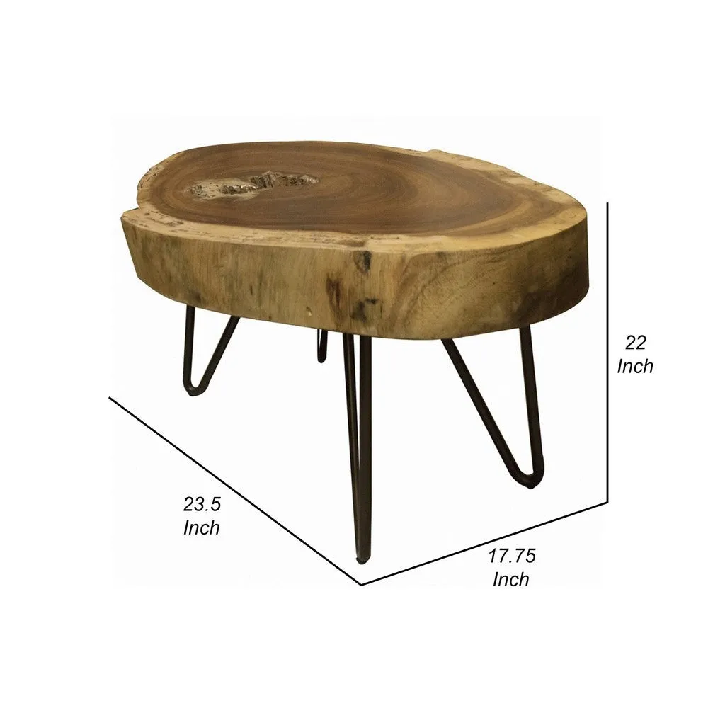 Hito 24in Side End Table, Metal Legs, Live Edge Brown Solid Parota Wood By Casagear Home