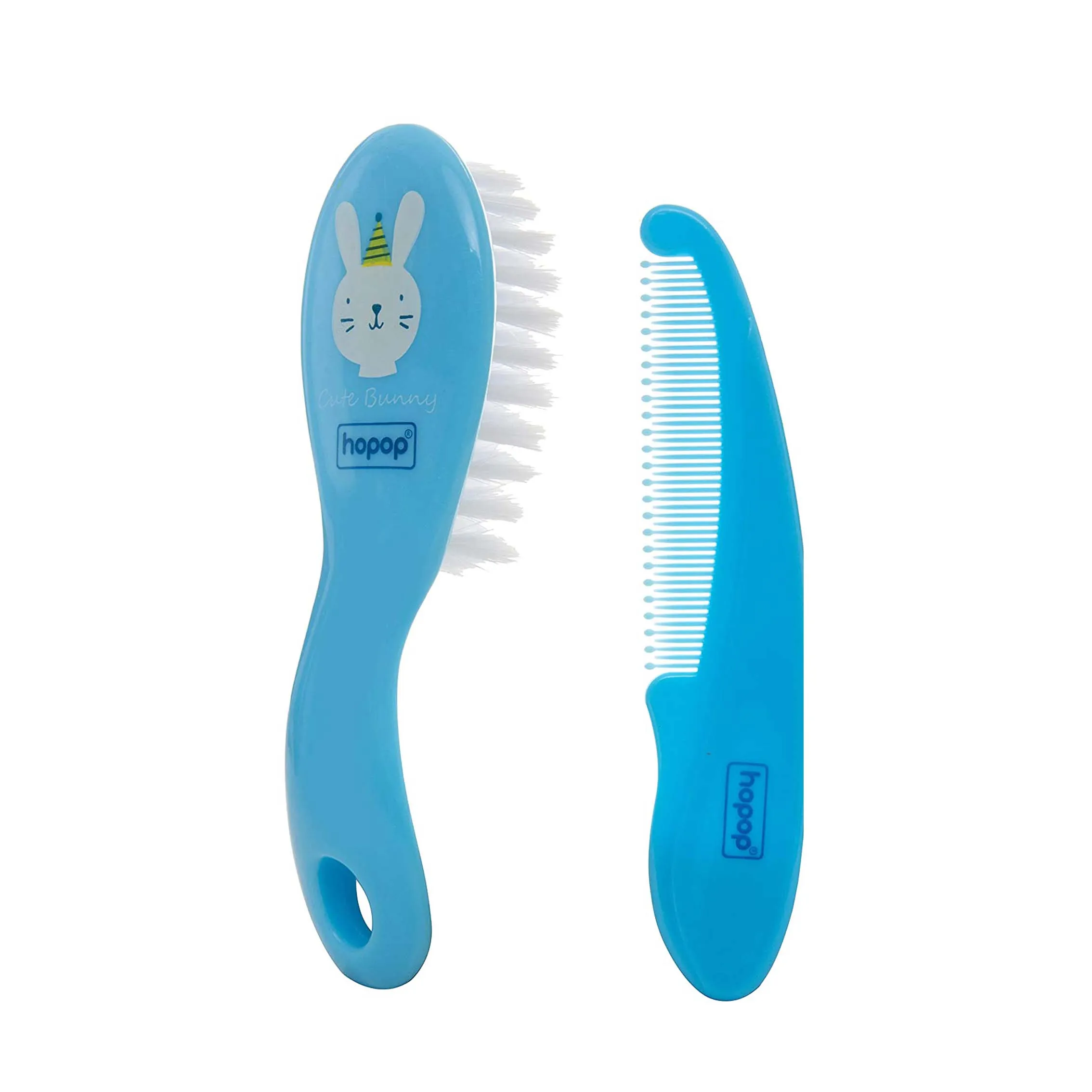 HOPOP Soft Bristle Comb & Brush Set For Babies - Blue 0m 