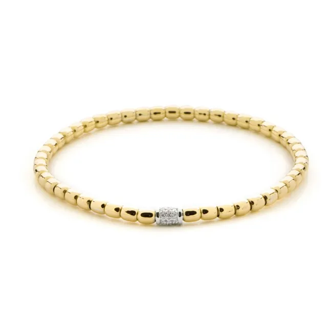 Hulchi Belluni 18K Yellow Gold Tresore Stretch Bracelet with White Gold Diamond Section