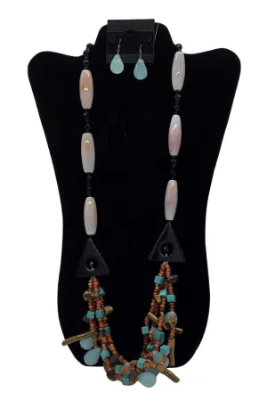 Jackie Jones Onyx, Turquoise and Opaque Aquamarine Necklace Set